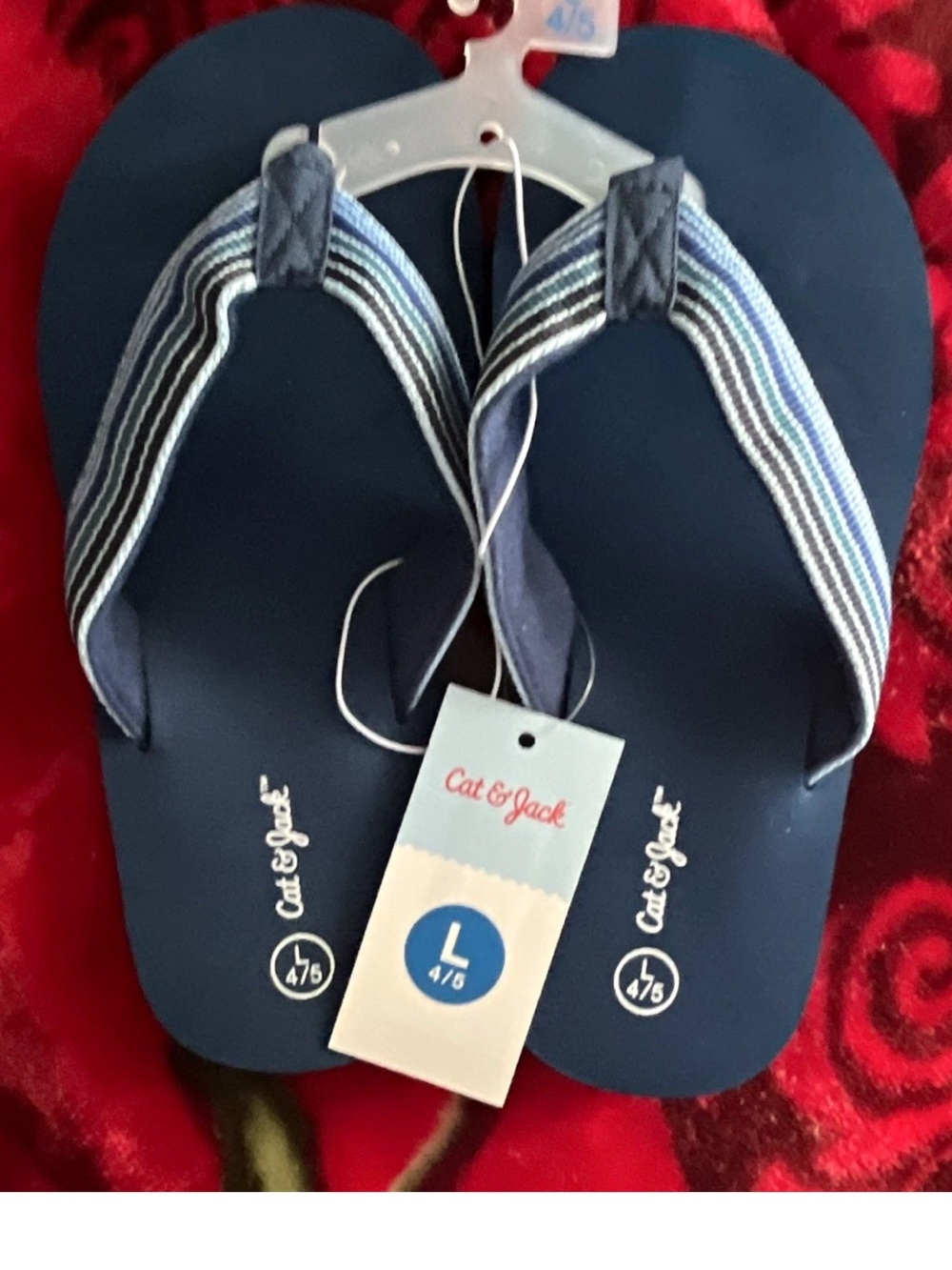 Cat & Jack Navy Blue Stripe Strap Kids Flip-Flops